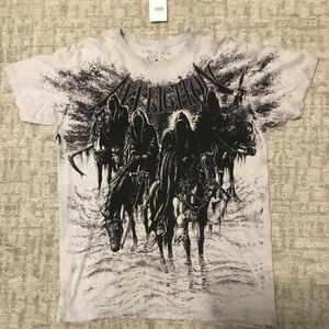 Affliction White Tee with Black Four Horsemen Design